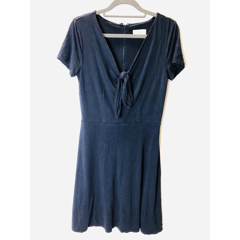 LOFT Outlet Womens Blue V-Neck Bow Tie Front Stretch Knit Midi A-Line Dress S